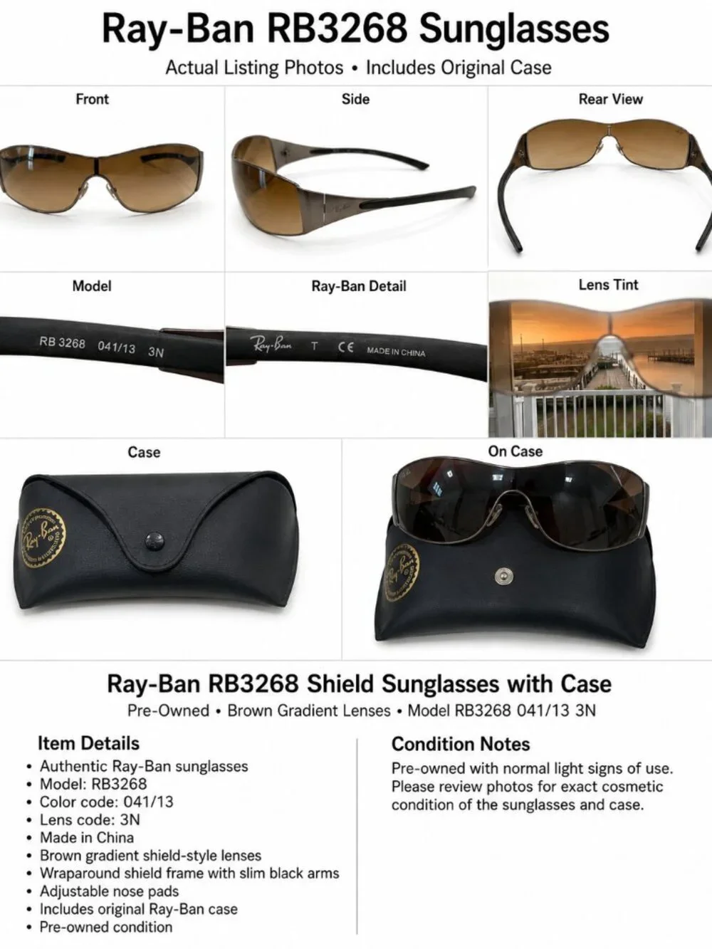 Ray-Ban RB3268 Shield sunglasses Brown Gradient Gunmetal Frame with case